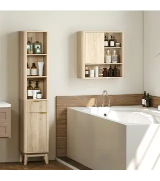 Armario de Baño de Pared con Puerta Corredera 5 Compartimentos y Estantes Ajustables 60x20x62 cm Blanco