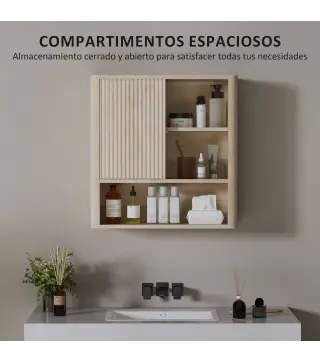 Armario de Baño de Pared con Puerta Corredera 5 Compartimentos y Estantes Ajustables 60x20x62 cm Blanco