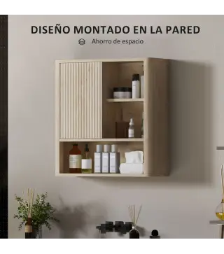 Armario de Baño de Pared con Puerta Corredera 5 Compartimentos y Estantes Ajustables 60x20x62 cm Blanco