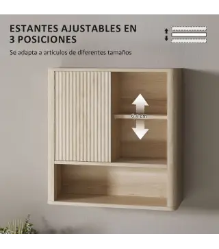 Armario de Baño de Pared con Puerta Corredera 5 Compartimentos y Estantes Ajustables 60x20x62 cm Blanco