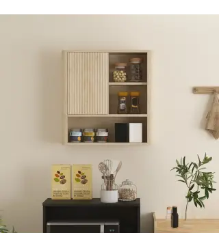 Armario de Baño de Pared con Puerta Corredera 5 Compartimentos y Estantes Ajustables 60x20x62 cm Blanco