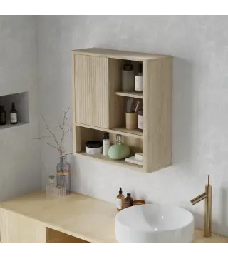 Armario de Baño de Pared con Puerta Corredera 5 Compartimentos y Estantes Ajustables 60x20x62 cm Blanco