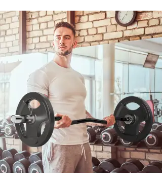 Barra de Pesas de Acero 120 cm Barra Curl EZ con 2 Presillas Carga 100 kg para los Discos de Ø5 cm Negro y Plata