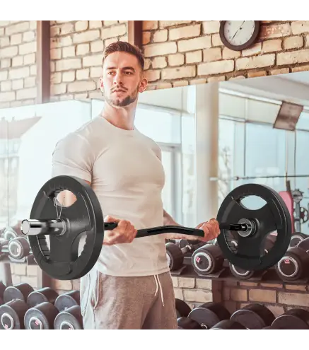 Barra de Pesas de Acero 120 cm Barra Curl EZ con 2 Presillas Carga 100 kg para los Discos de Ø5 cm Negro y Plata