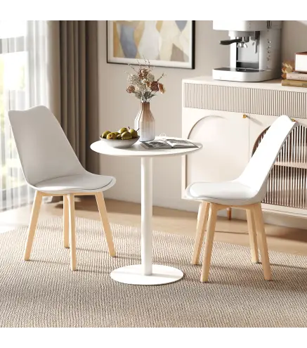 Mesa de Comedor Redonda para 2 Personas Mesa de Cocina de Acero para Interior y Exterior Ø60x72 cm Blanco