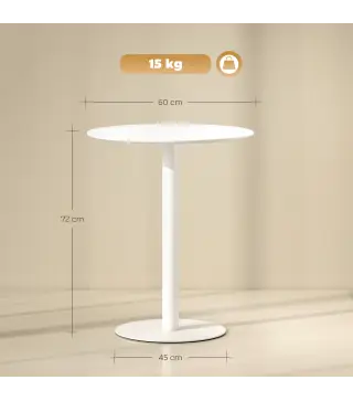 Mesa de Comedor Redonda para 2 Personas Mesa de Cocina de Acero para Interior y Exterior Ø60x72 cm Blanco
