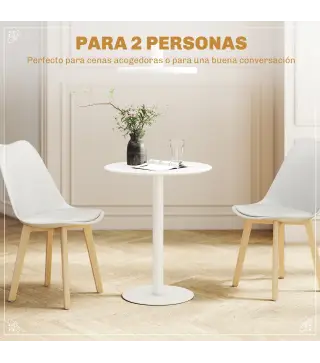 Mesa de Comedor Redonda para 2 Personas Mesa de Cocina de Acero para Interior y Exterior Ø60x72 cm Blanco