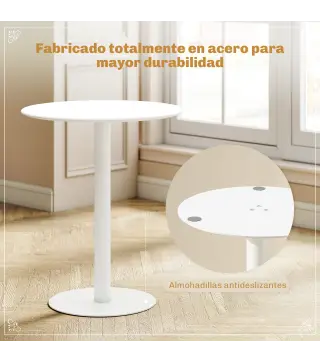Mesa de Comedor Redonda para 2 Personas Mesa de Cocina de Acero para Interior y Exterior Ø60x72 cm Blanco