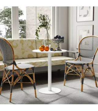 Mesa de Comedor Redonda para 2 Personas Mesa de Cocina de Acero para Interior y Exterior Ø60x72 cm Blanco