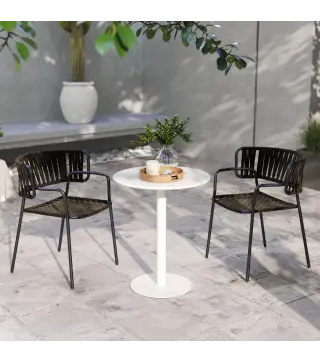 Mesa de Comedor Redonda para 2 Personas Mesa de Cocina de Acero para Interior y Exterior Ø60x72 cm Blanco