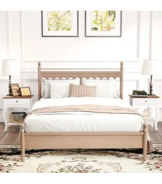 Pack de 2 Mesitas de Noche con Cajón Estante Abierto y Tapa Efecto Roble Estilo Francés 45x35x55 cm Blanco y Roble