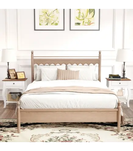 Pack de 2 Mesitas de Noche con Cajón Estante Abierto y Tapa Efecto Roble Estilo Francés 45x35x55 cm Blanco y Roble