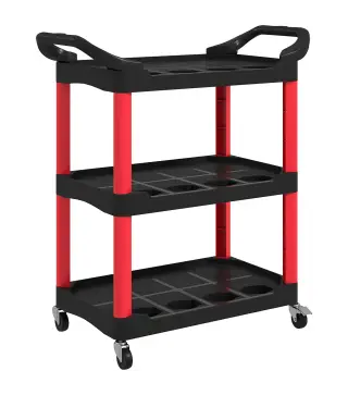 Carro de Herramientas con 3 Estantes Ruedas y Asas para Garaje Mecánico Hogar Carga 91 kg Rojo y Negro