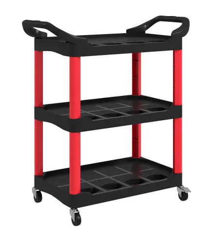 Carro de Herramientas con 3 Estantes Ruedas y Asas para Garaje Mecánico Hogar Carga 91 kg Rojo y Negro
