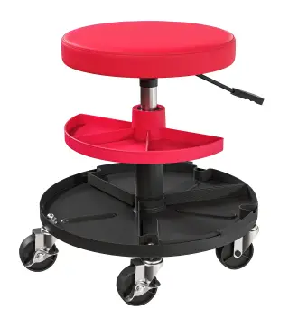 Taburete de Taller Giratorio con Ruedas Altura Ajustable de 40-51 cm y 2 Bandejas Carga 135 kg para Garaje Rojo