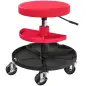Taburete de Taller Giratorio con Ruedas Altura Ajustable de 40-51 cm y 2 Bandejas Carga 135 kg para Garaje Rojo