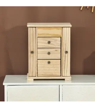 Joyero de Madera de 4 Niveles Joyero Mujer Organizador con 2 Cajones Espejo para Pendientes Anillos Collares Natural