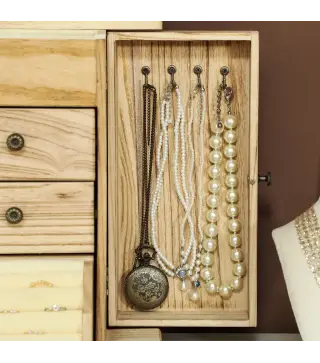 Joyero de Madera de 4 Niveles Joyero Mujer Organizador con 2 Cajones Espejo para Pendientes Anillos Collares Natural