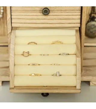 Joyero de Madera de 4 Niveles Joyero Mujer Organizador con 2 Cajones Espejo para Pendientes Anillos Collares Natural