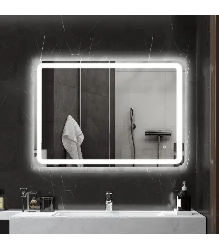 Espejo de Baño con Luces LED 70x100 cm 3 Colores de Luz Brillo Regulable Función Antivaho Función de Memoria IP44