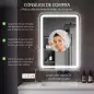 Espejo de Baño con Luces LED 70x100 cm 3 Colores de Luz Brillo Regulable Función Antivaho Función de Memoria IP44