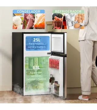 Mini Nevera Silenciosa 88 L Clase E Bajo Encimera Temperatura Regulable 5 Niveles Puerta Reversible Luz Interior Negro