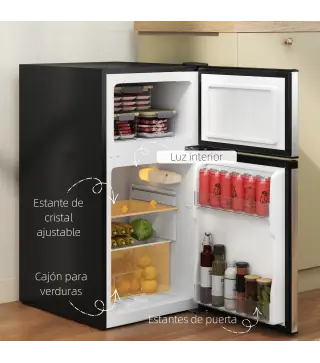 Mini Nevera Silenciosa 88 L Clase E Bajo Encimera Temperatura Regulable 5 Niveles Puerta Reversible Luz Interior Negro