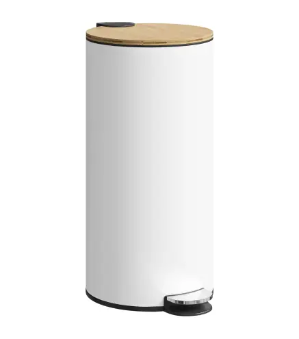 Cubo de Basura Cocina 30L con Pedal Tapa de Bambú de Cierre Suave y Cubo Extraíble para Dormitorio Oficina Salón Blanco