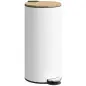 Cubo de Basura Cocina 30L con Pedal Tapa de Bambú de Cierre Suave y Cubo Extraíble para Dormitorio Oficina Salón Blanco