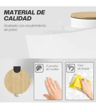 Cubo de Basura Cocina 30L con Pedal Tapa de Bambú de Cierre Suave y Cubo Extraíble para Dormitorio Oficina Salón Blanco