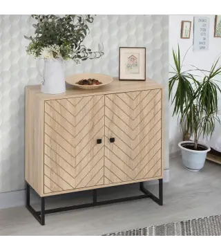 Aparador de Cocina Armario Buffet con 2 Puertas y Estantes Estilo Moderno 80x29,5x80 cm Madera Natural