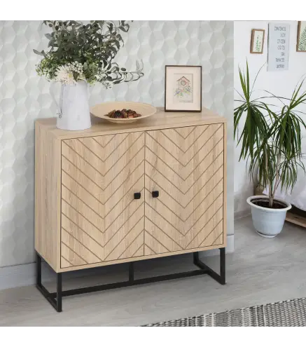 Aparador de Cocina Armario Buffet con 2 Puertas y Estantes Estilo Moderno 80x29,5x80 cm Madera Natural