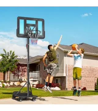 Canasta de Baloncesto para Exterior Ajustable de 235-305 cm con Tablero Irrompible 110 cm Saco de peso y Ruedas Negro