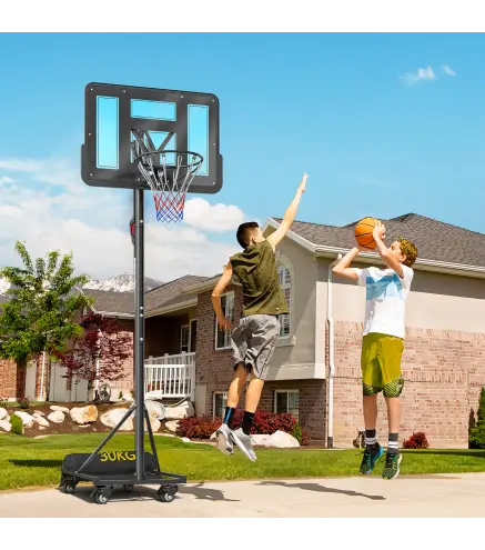 Canasta de Baloncesto para Exterior Ajustable de 235-305 cm con Tablero Irrompible 110 cm Saco de peso y Ruedas Negro