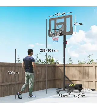 Canasta de Baloncesto para Exterior Ajustable de 235-305 cm con Tablero Irrompible 110 cm Saco de peso y Ruedas Negro