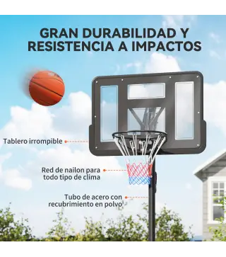 Canasta de Baloncesto para Exterior Ajustable de 235-305 cm con Tablero Irrompible 110 cm Saco de peso y Ruedas Negro