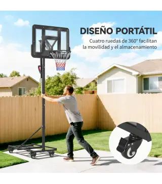 Canasta de Baloncesto para Exterior Ajustable de 235-305 cm con Tablero Irrompible 110 cm Saco de peso y Ruedas Negro