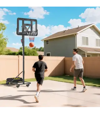 Canasta de Baloncesto para Exterior Ajustable de 235-305 cm con Tablero Irrompible 110 cm Saco de peso y Ruedas Negro