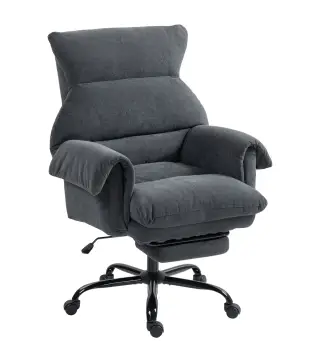 Silla de Escritorio con Reposapiés Respaldo Reclinable y Alto Asiento y Reposabrazos Anchos Acolchado Grueso Gris Oscuro