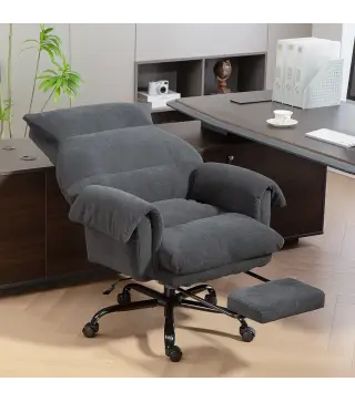 Silla de Escritorio con Reposapiés Respaldo Reclinable y Alto Asiento y Reposabrazos Anchos Acolchado Grueso Gris Oscuro