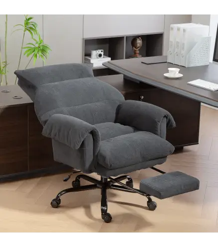 Silla de Escritorio con Reposapiés Respaldo Reclinable y Alto Asiento y Reposabrazos Anchos Acolchado Grueso Gris Oscuro