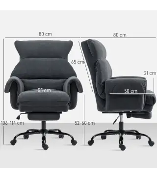 Silla de Escritorio con Reposapiés Respaldo Reclinable y Alto Asiento y Reposabrazos Anchos Acolchado Grueso Gris Oscuro