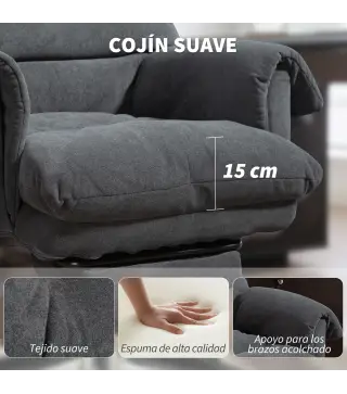 Silla de Escritorio con Reposapiés Respaldo Reclinable y Alto Asiento y Reposabrazos Anchos Acolchado Grueso Gris Oscuro