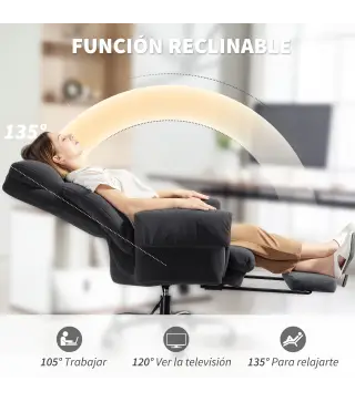 Silla de Escritorio con Reposapiés Respaldo Reclinable y Alto Asiento y Reposabrazos Anchos Acolchado Grueso Gris Oscuro