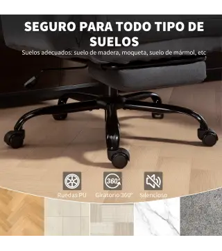 Silla de Escritorio con Reposapiés Respaldo Reclinable y Alto Asiento y Reposabrazos Anchos Acolchado Grueso Gris Oscuro