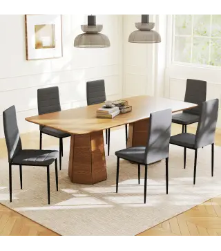 Pack de 6 Sillas de Comedor Modernas Tapizadas en Lino Sintético con Respaldo Alto y Patas de Metal 41x50x97 cm Gris