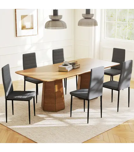 Pack de 6 Sillas de Comedor Modernas Tapizadas en Lino Sintético con Respaldo Alto y Patas de Metal 41x50x97 cm Gris