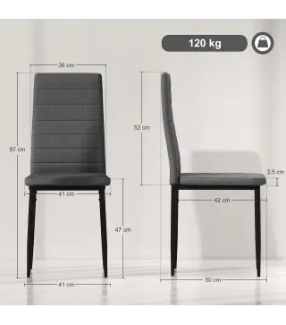 Pack de 6 Sillas de Comedor Modernas Tapizadas en Lino Sintético con Respaldo Alto y Patas de Metal 41x50x97 cm Gris