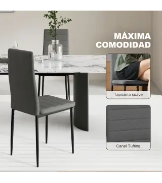 Pack de 6 Sillas de Comedor Modernas Tapizadas en Lino Sintético con Respaldo Alto y Patas de Metal 41x50x97 cm Gris