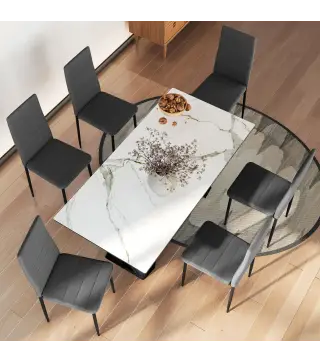 Pack de 6 Sillas de Comedor Modernas Tapizadas en Lino Sintético con Respaldo Alto y Patas de Metal 41x50x97 cm Gris